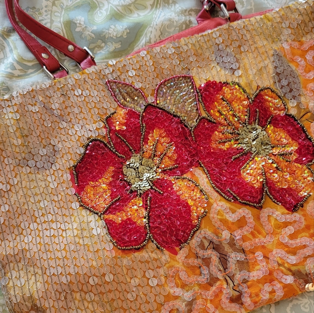 ANTHRO Christiana Sequin Floral  Embellished Handbag